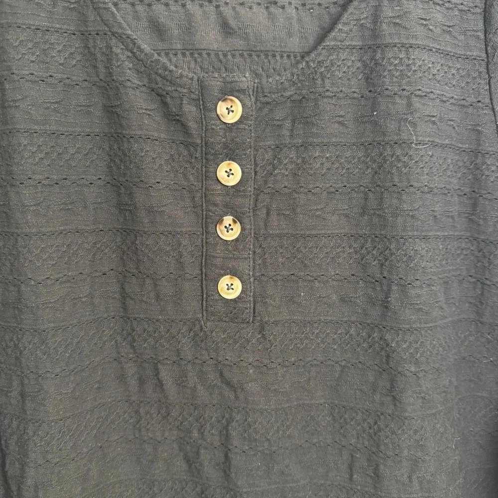 Soft SurroundingsWomens L Black Textured Henley 3/4Sleeve Casual Scoop NeckTop - Picture 2 of 6